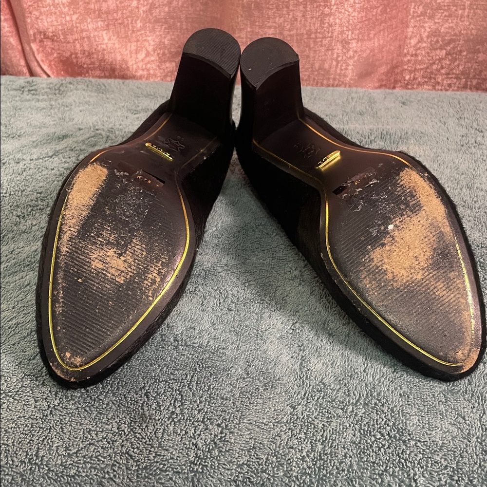 Ralph Lauren Black Pony Hair Block Heel Round Toe Shoes Formal Slip on Pumps 10B - Picture 7 of 9